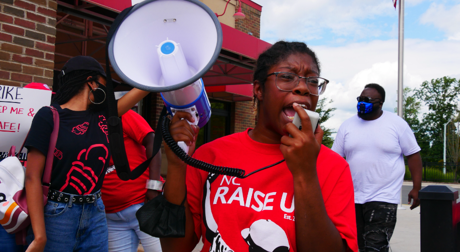 Worker protesting